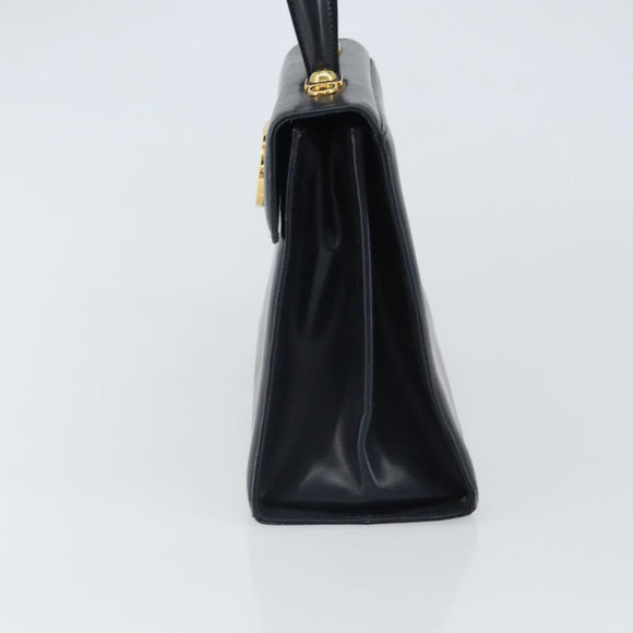 Salvatore Ferragamo Gancini Hand Bag Leather Navy Gold Auth 162408