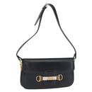 CELINE Horse Carriage Shoulder Bag Leather Navy Gold Auth 162409-1