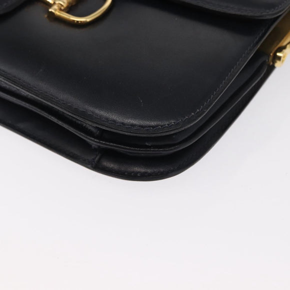 CELINE Horse Carriage Schultertasche Leder Marinegold Auth 162409