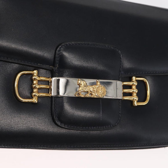 CELINE Horse Carriage Schultertasche Leder Marinegold Auth 162409