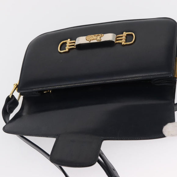 CELINE Horse Carriage Schultertasche Leder Marinegold Auth 162409