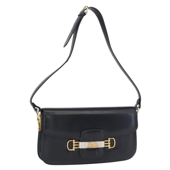 CELINE Horse Carriage Schultertasche Leder Marinegold Auth 162409
