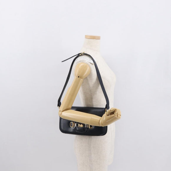 CELINE Horse Carriage Schultertasche Leder Marinegold Auth 162409