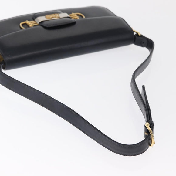 CELINE Horse Carriage Schultertasche Leder Marinegold Auth 162409