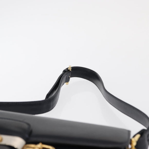 CELINE Horse Carriage Shoulder Bag Leather Navy Gold Auth 162409