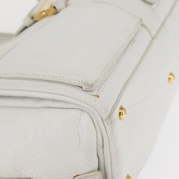 LOEWE Hand Bag Leather White Gold Auth 162412