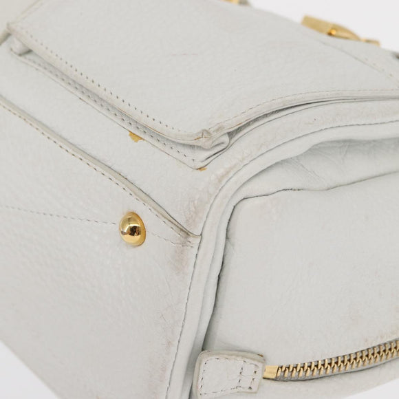 LOEWE Hand Bag Leather White Gold Auth 162412