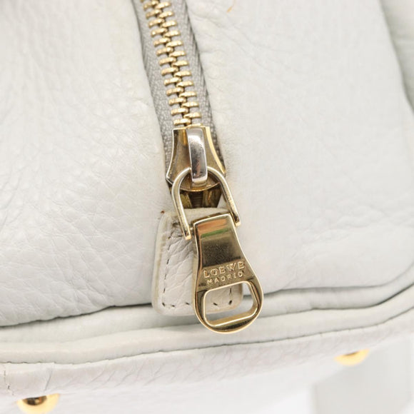 LOEWE Hand Bag Leather White Gold Auth 162412