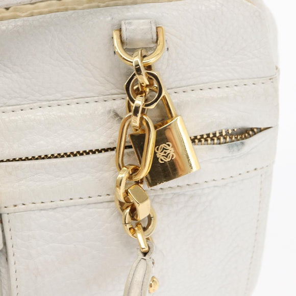 LOEWE Hand Bag Leather White Gold Auth 162412