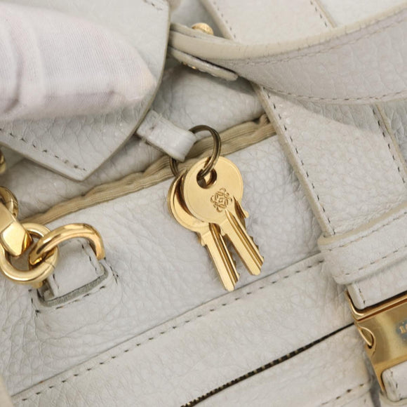 LOEWE Hand Bag Leather White Gold Auth 162412