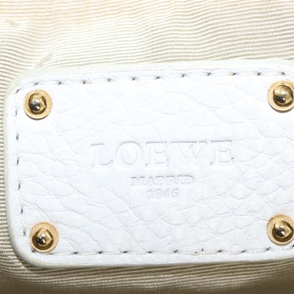 LOEWE Hand Bag Leather White Gold Auth 162412