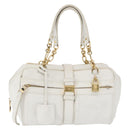 LOEWE Hand Bag Leather White Gold Auth 162412-13