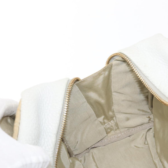 LOEWE Hand Bag Leather White Gold Auth 162412