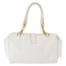 LOEWE Hand Bag Leather White Gold Auth 162412-2