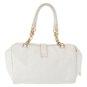 LOEWE Hand Bag Leather White Gold Auth 162412 - 0