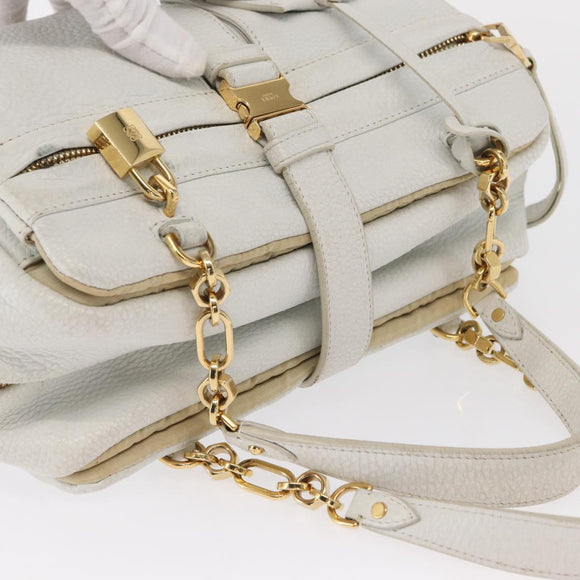 LOEWE Hand Bag Leather White Gold Auth 162412