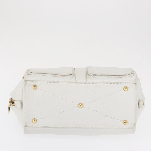 LOEWE Hand Bag Leather White Gold Auth 162412