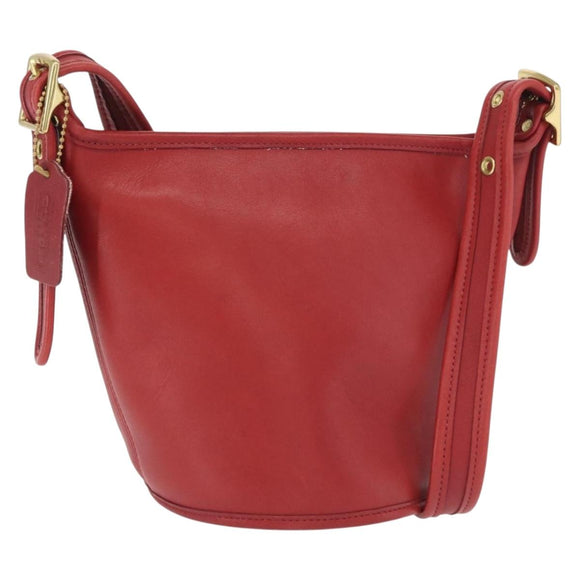Coach Shoulder Bag Leather Red Gold Auth 162414