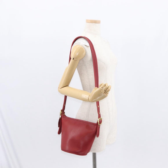 Coach Shoulder Bag Leather Red Gold Auth 162414