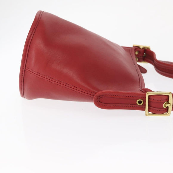 Coach Shoulder Bag Leather Red Gold Auth 162414