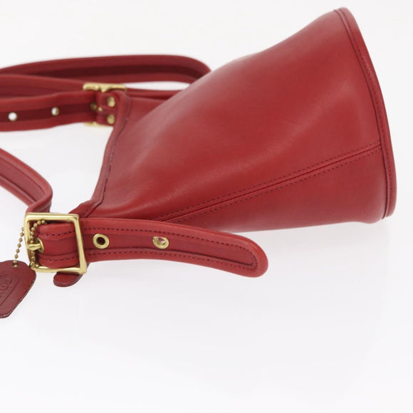 Coach Shoulder Bag Leather Red Gold Auth 162414
