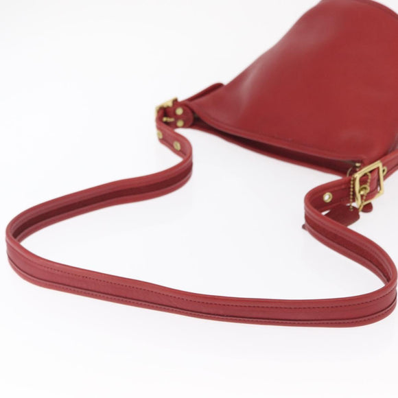 Coach Shoulder Bag Leather Red Gold Auth 162414