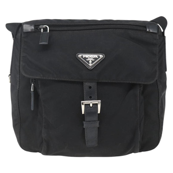 PRADA Shoulder Bag Nylon Black Silver Auth 162419