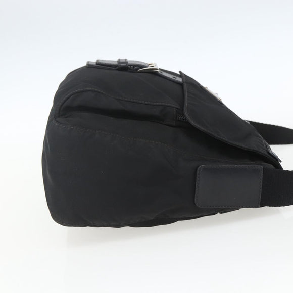 PRADA Shoulder Bag Nylon Black Silver Auth 162419