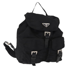 PRADA Backpack Nylon Black Silver Auth 162421