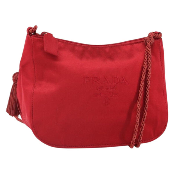 PRADA Shoulder Bag Satin Red Gold Auth 162423