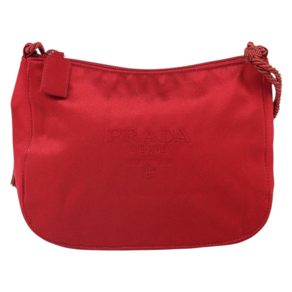 PRADA Shoulder Bag Satin Red Gold Auth 162423