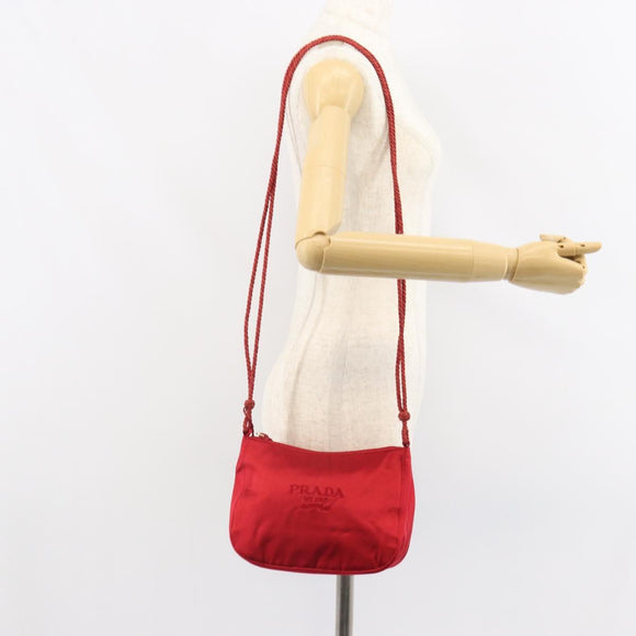PRADA Shoulder Bag Satin Red Gold Auth 162423