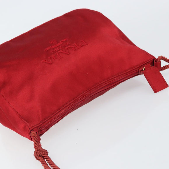 PRADA Shoulder Bag Satin Red Gold Auth 162423