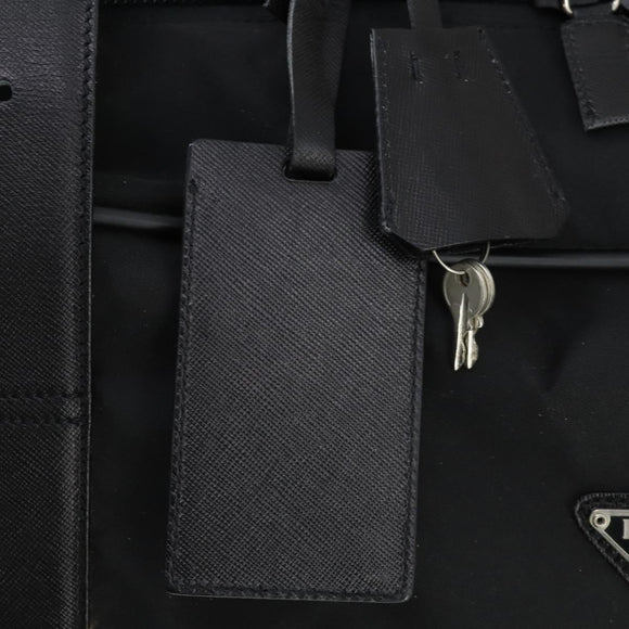 PRADA Boston Bag Nylon Black Silver Auth 162424