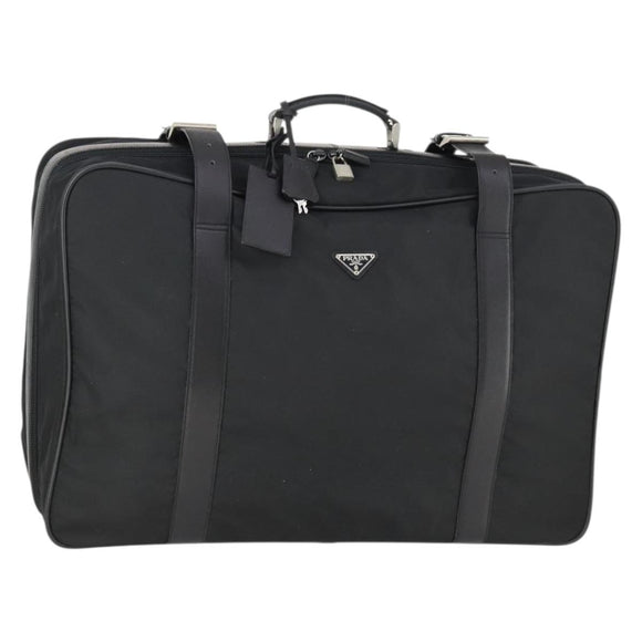 PRADA Boston Bag Nylon Black Silver Auth 162424