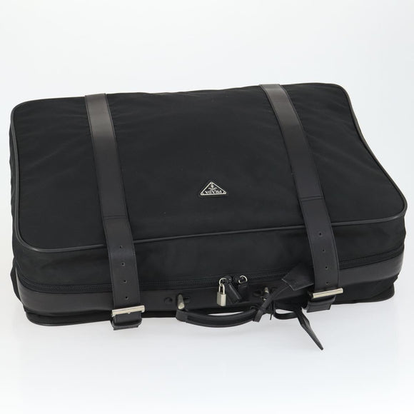 PRADA Boston Bag Nylon Black Silver Auth 162424