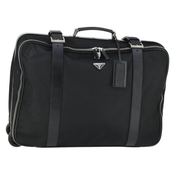 PRADA Suitcase Nylon Black Silver Auth 162425