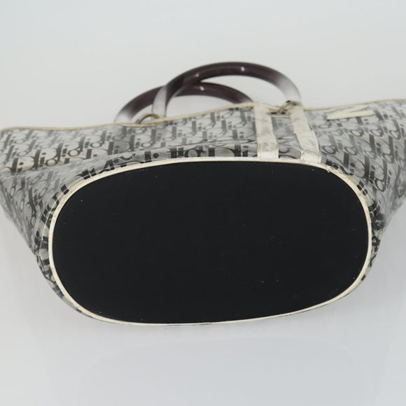 Christian Dior Trotter Canvas Hand Bag Vinyl Clear Silver Auth 162441