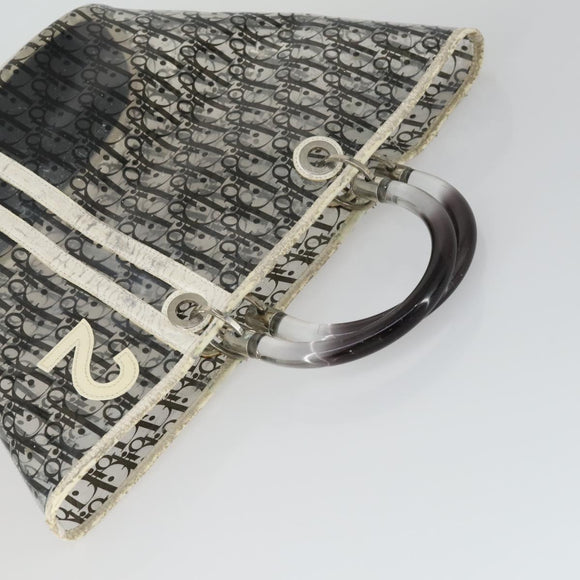 Christian Dior Trotter Canvas Hand Bag Vinyl Clear Silver Auth 162441