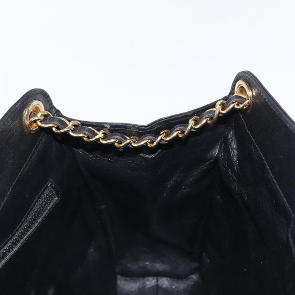 BALLY Chain Shoulder Bag Leather Black Gold Auth 162445