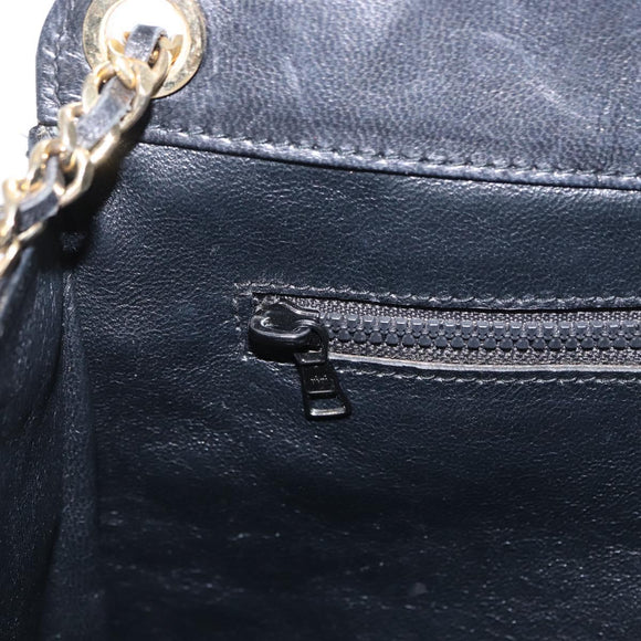 BALLY Chain Shoulder Bag Leather Black Gold Auth 162445