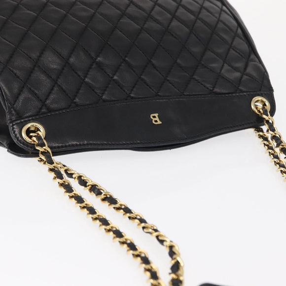 BALLY Chain Shoulder Bag Leather Black Gold Auth 162445
