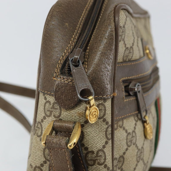 GUCCI GG Supreme Web Sherry Line Bag PVC Beige Gold 24 02 005 Auth 162455