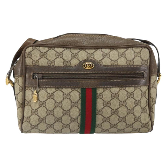 GUCCI GG Supreme Web Sherry Line Bag PVC Beige Gold 24 02 005 Auth 162455