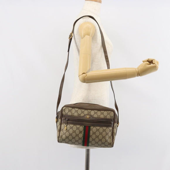 GUCCI GG Supreme Web Sherry Line Bag PVC Beige Gold 24 02 005 Auth 162455