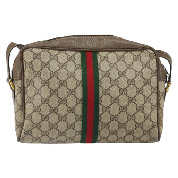 GUCCI GG Supreme Web Sherry Line Bag PVC Beige Gold 24 02 005 Auth 162455