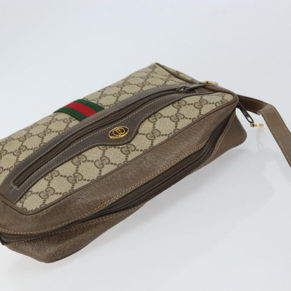 GUCCI GG Supreme Web Sherry Line Bag PVC Beige Gold 24 02 005 Auth 162455
