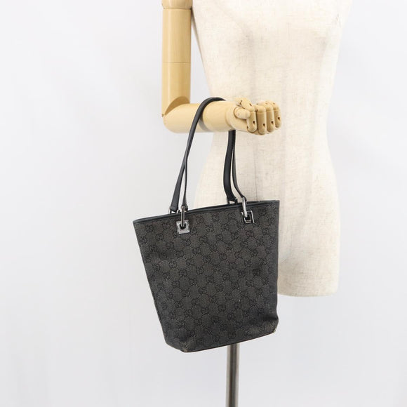 GUCCI GG Canvas Tote Bag Black Silver 31244 Auth 162460