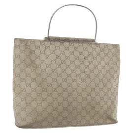 GUCCI GG Canvas Tote Bag Suede Beige Silver Auth 162462