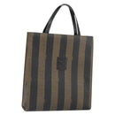 FENDI Pecan Canvas Tote Bag Brown Black Auth 162463-1